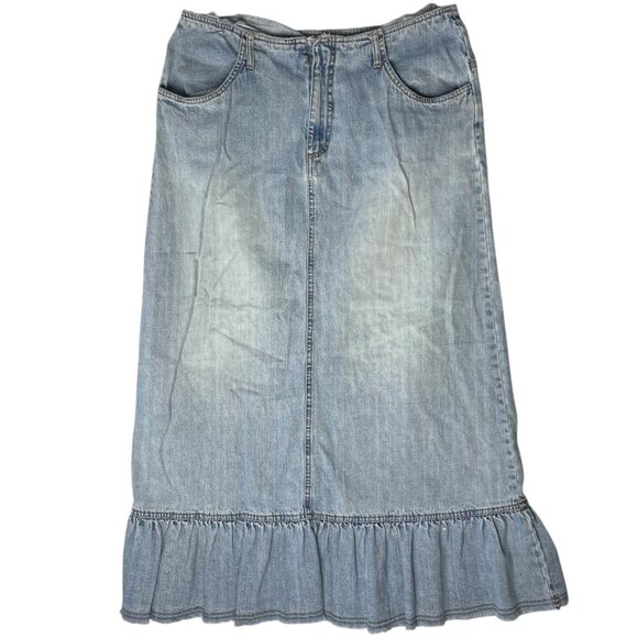 Y2K Vintage Sonoma Women's 12‎ Denim Maxi Skirt Distressed Raw Hem Prairie Boho - Picture 1 of 9